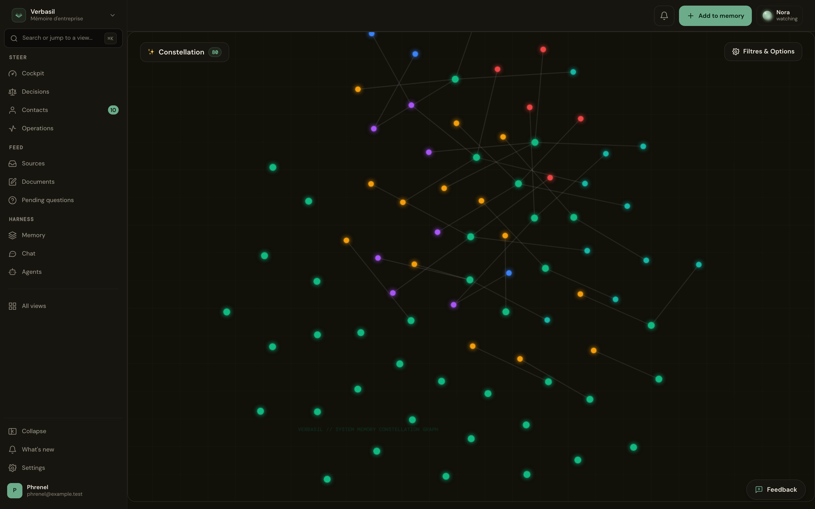 Screenshot: the memory constellation